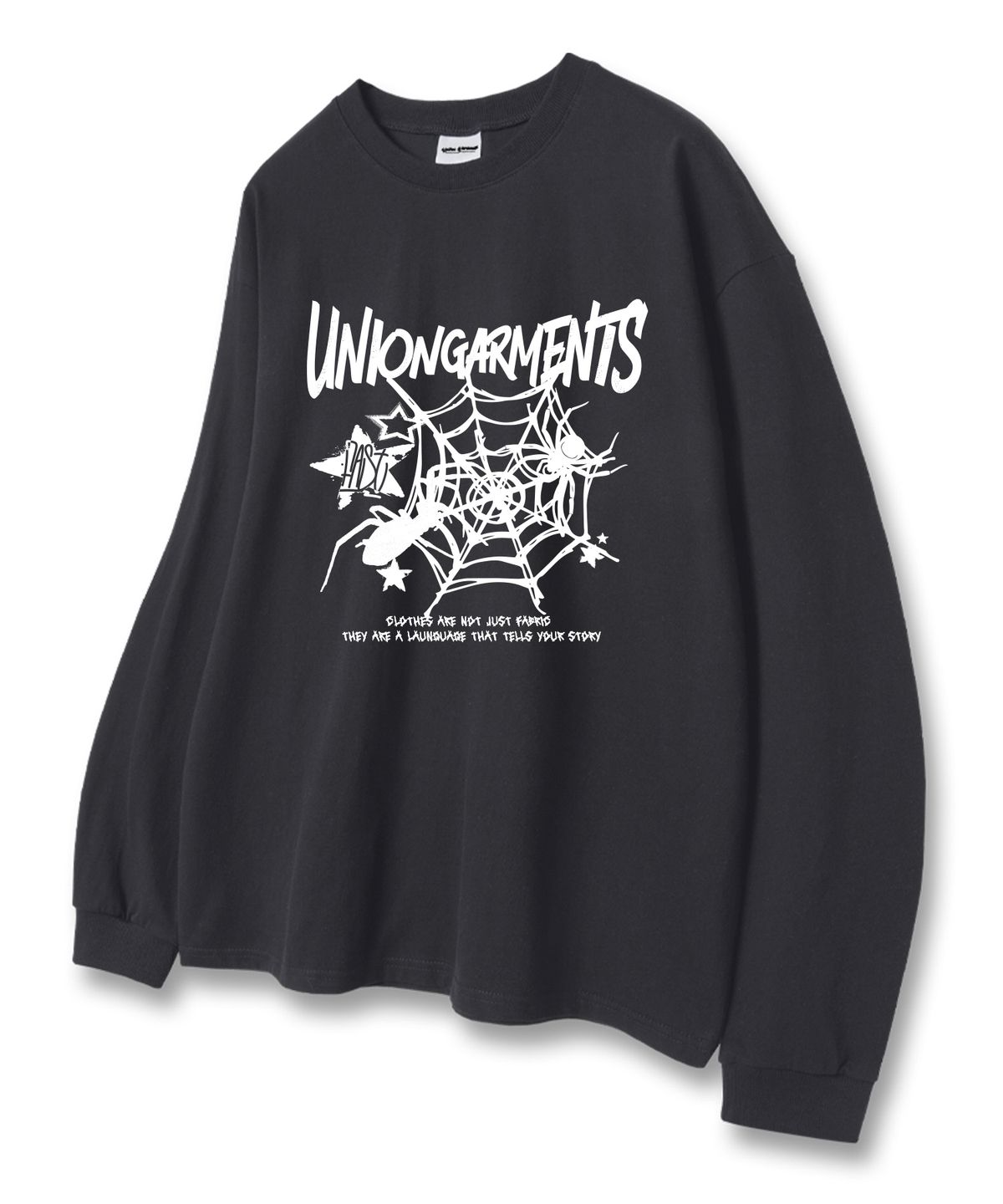유니온가먼츠(UNION GARMENTS) 스파이더 루즈핏 긴팔 티셔츠 다크그레이 [베이직or시보리]