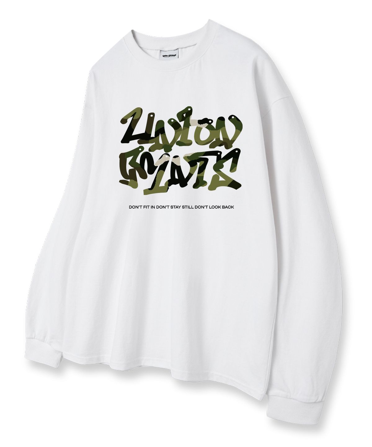 유니온가먼츠(UNION GARMENTS) 밀리메리아로고 루즈핏 긴팔 티셔츠 화이트 [베이직or시보리]
