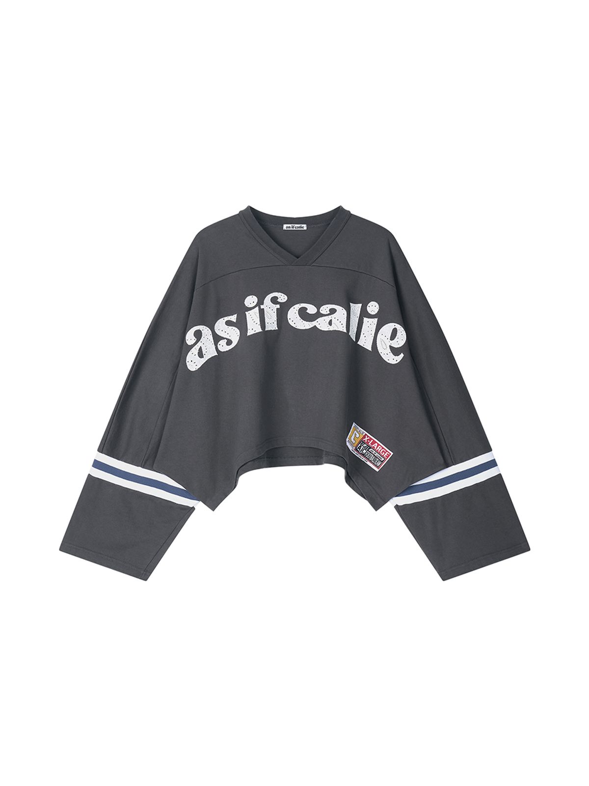 에즈이프 캘리(ASIF CALIE) V-NECK LOGO CROP LONG SLEEVE CHARCOAL