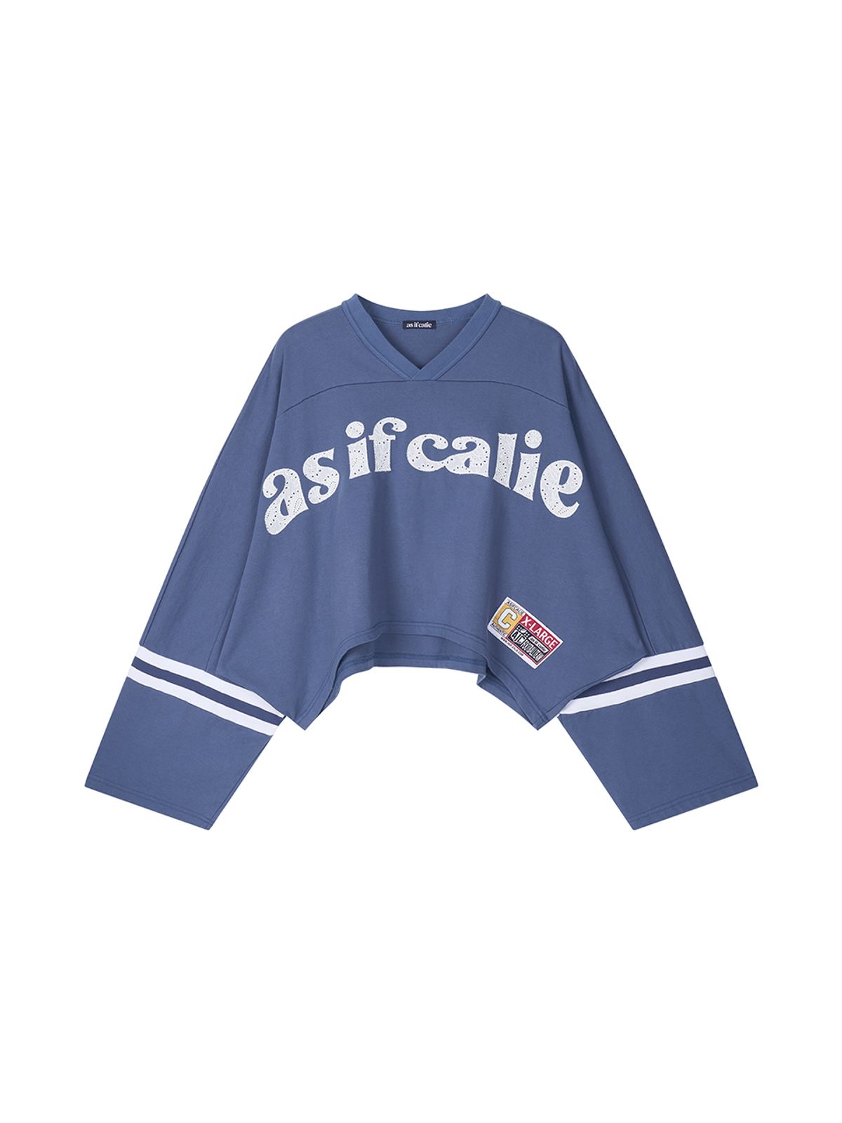 에즈이프 캘리(ASIF CALIE) V-NECK LOGO CROP LONG SLEEVE BLUE