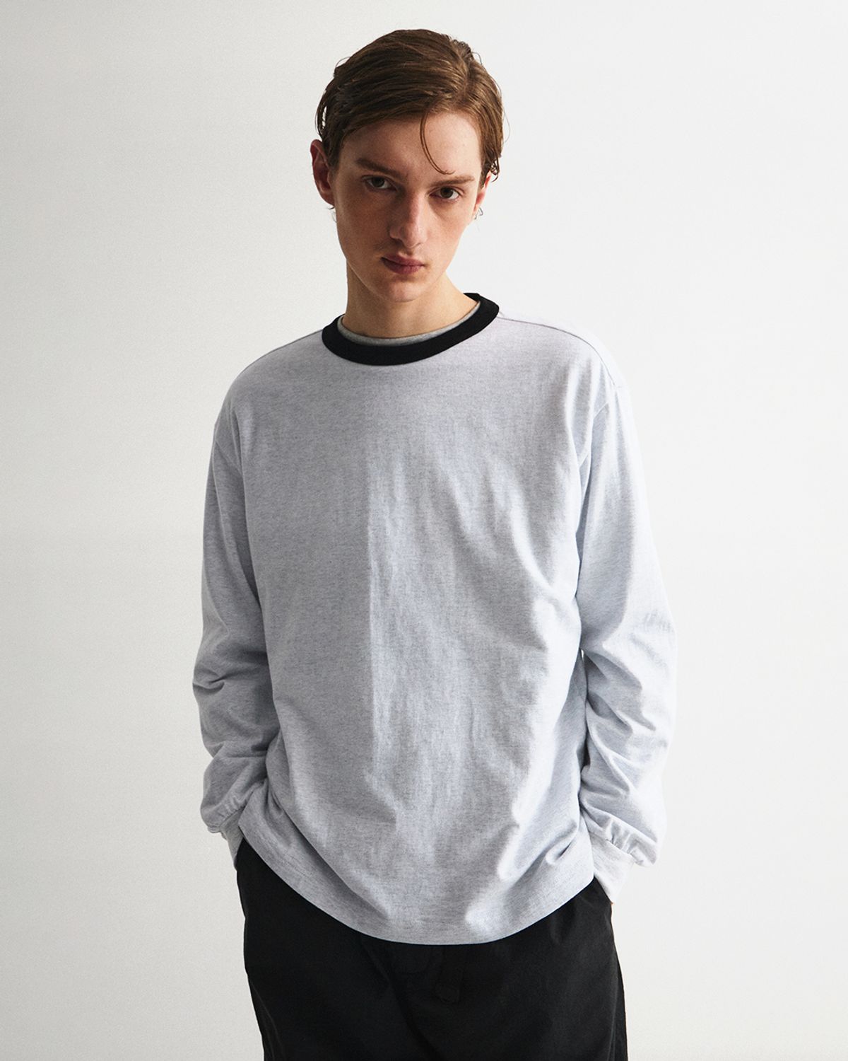 언어펙티드 에센셜(UNAFFECTED ESSENTIAL) RINGER LONG SLEEVES / L.GREY MELANGE
