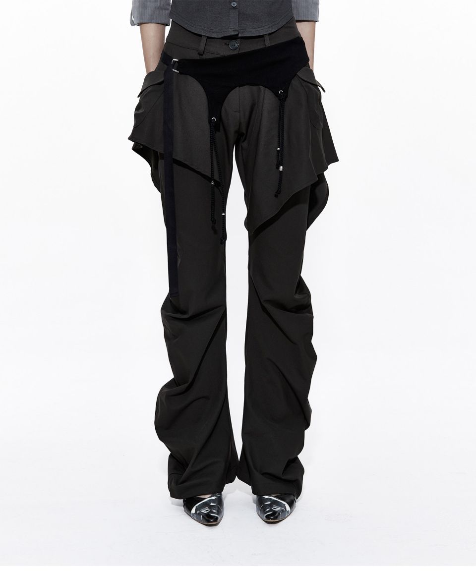 MUSINSA公式 | KASHIKO Layered Strap Pants Khaki