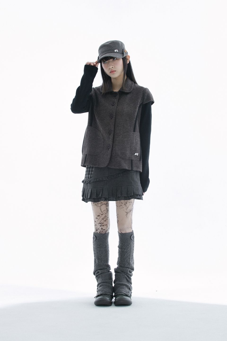 MUSINSA | HUG YOUR SKIN Round collar knit jacket (Brown)