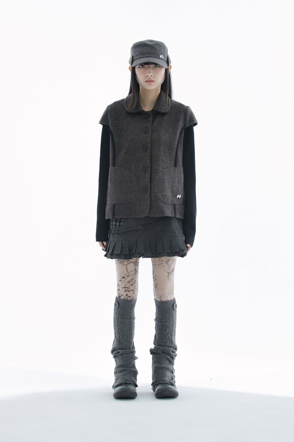 MUSINSA | HUG YOUR SKIN Round collar knit jacket (Brown)