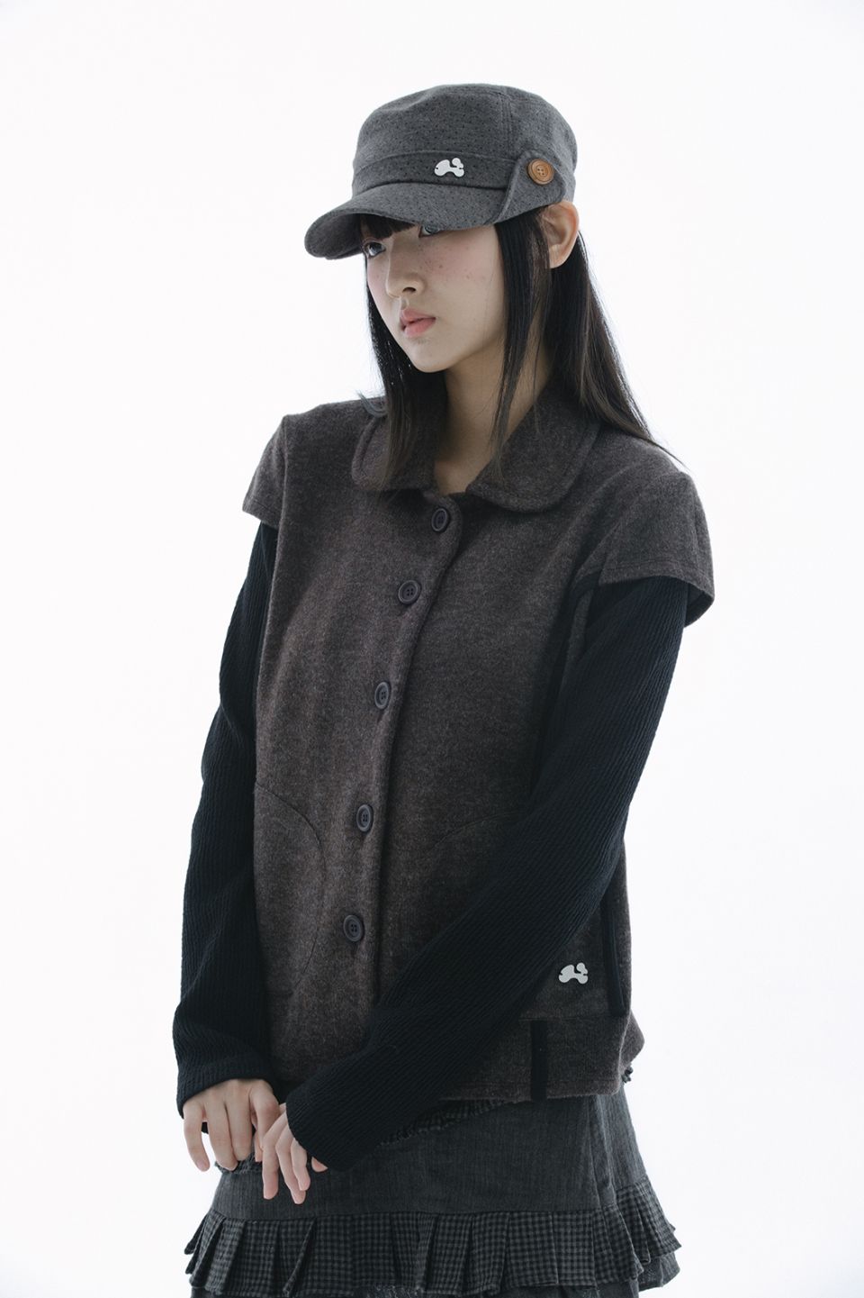 MUSINSA | HUG YOUR SKIN Round collar knit jacket (Brown)