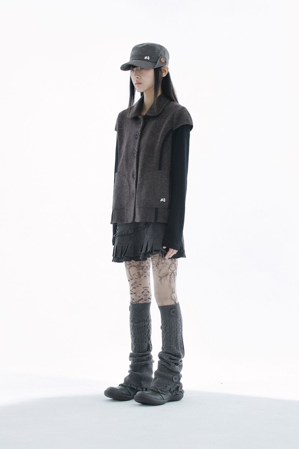 MUSINSA | HUG YOUR SKIN Round collar knit jacket (Brown)