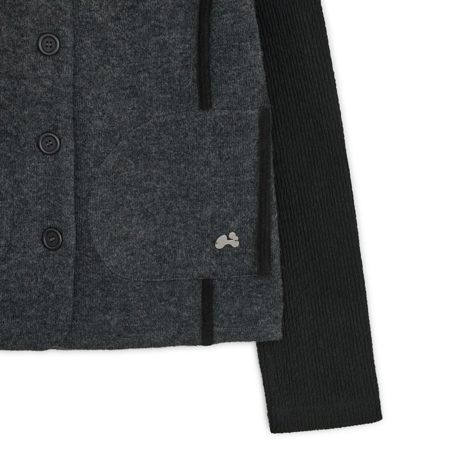 MUSINSA | HUG YOUR SKIN Round collar knit jacket (Charcoal)