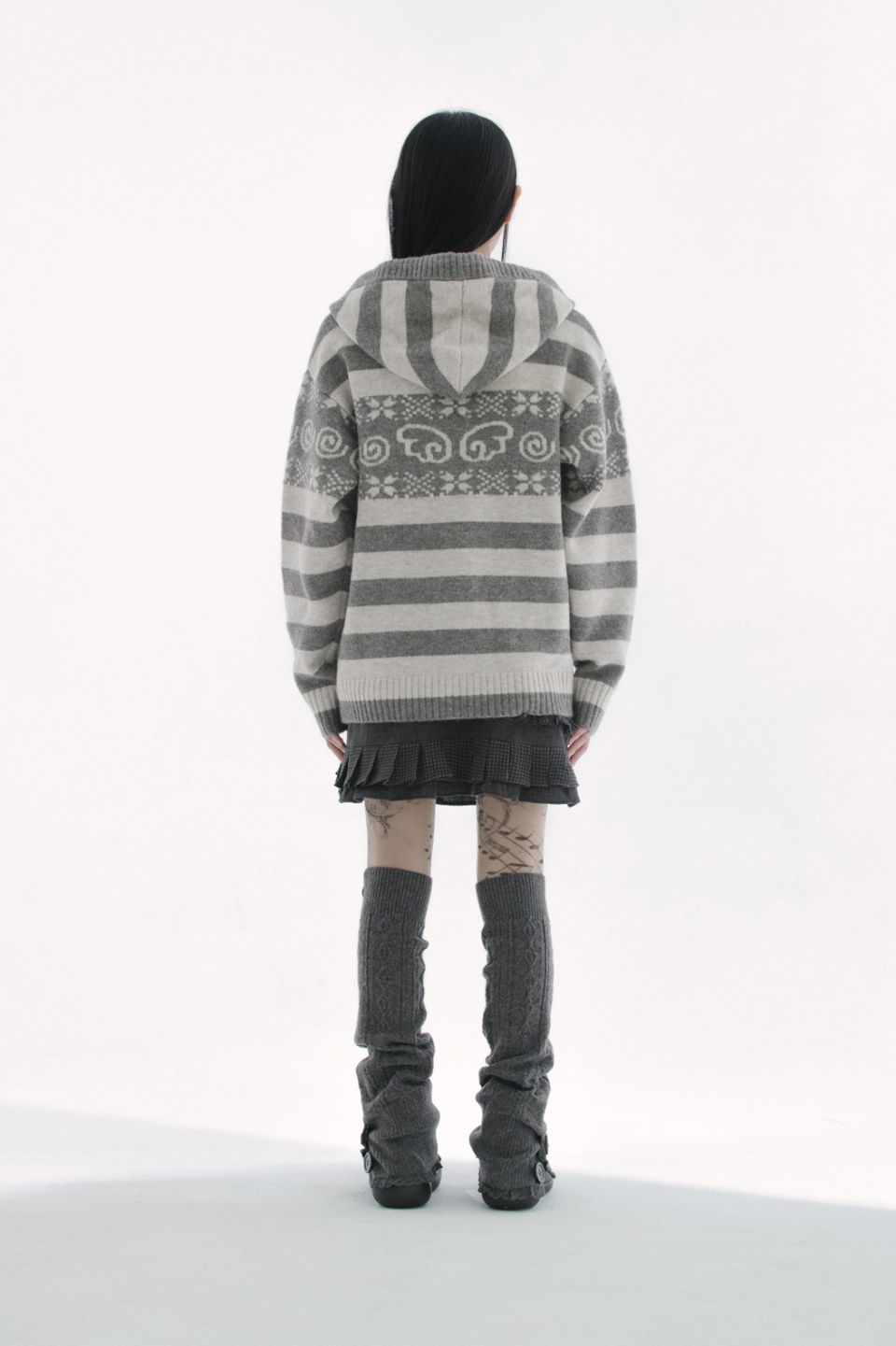 MUSINSA | HUG YOUR SKIN Angel wing hooded pom-pom cardigan (Brown)
