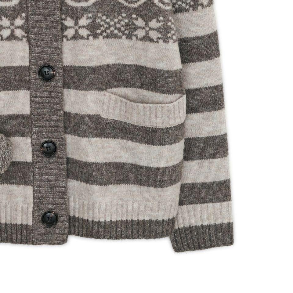 MUSINSA | HUG YOUR SKIN Angel wing hooded pom-pom cardigan (Brown)