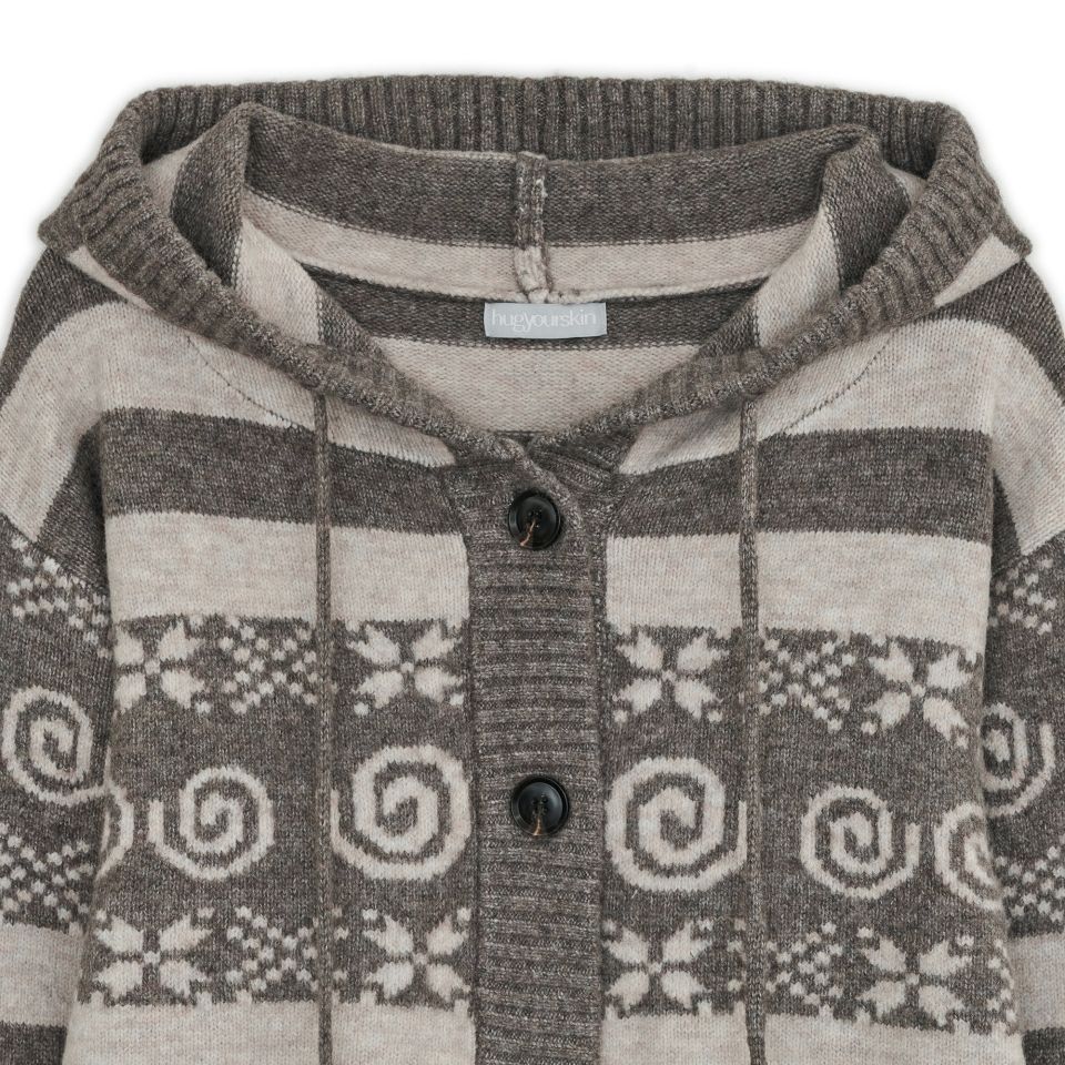 MUSINSA | HUG YOUR SKIN Angel wing hooded pom-pom cardigan (Brown)