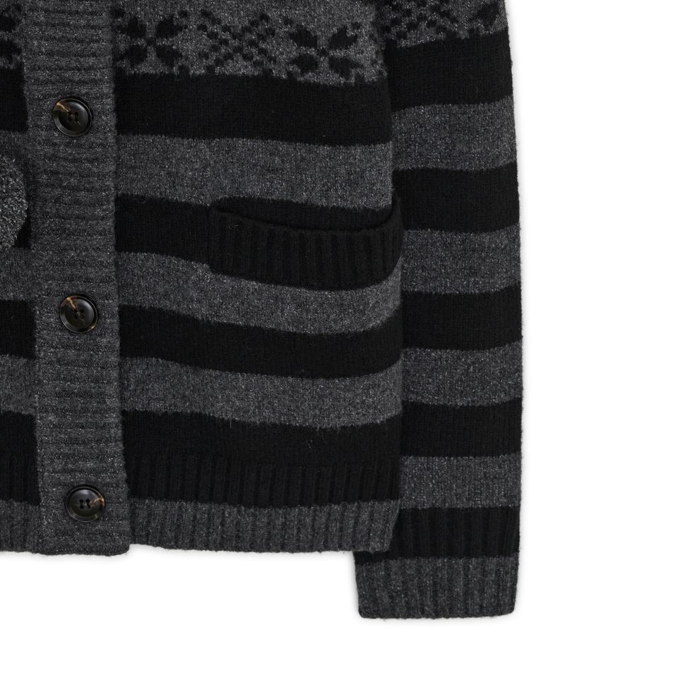 MUSINSA | HUG YOUR SKIN Angel wing hooded pom-pom cardigan (Charcoal)
