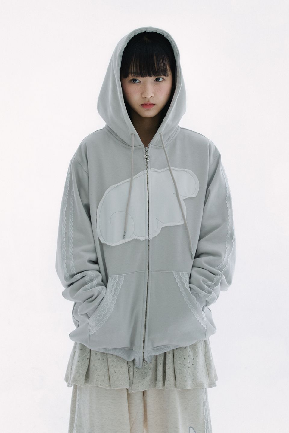 MUSINSA | HUG YOUR SKIN Angel wing hoodie zip-up (Gray)