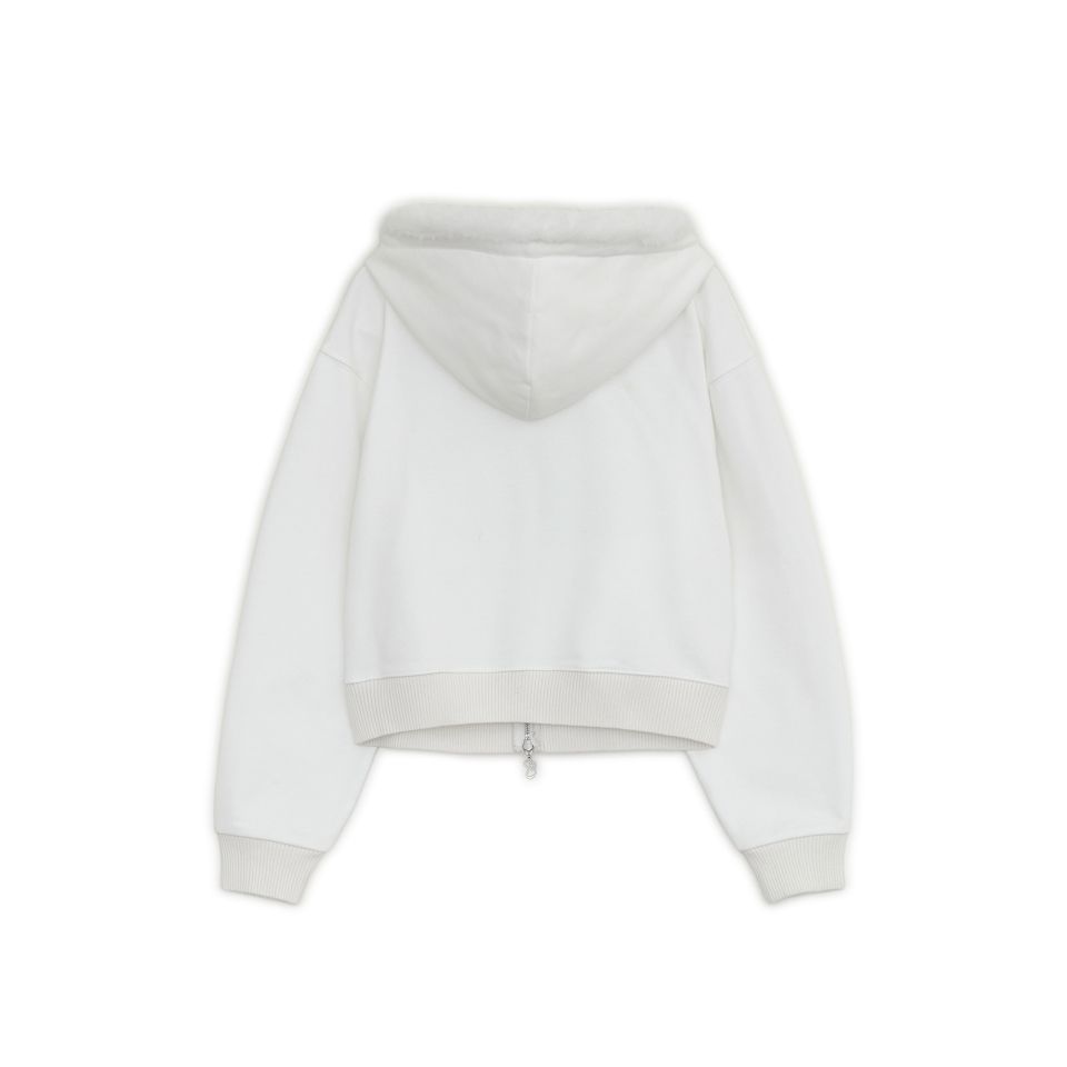 MUSINSA公式 | HUG YOUR SKIN Hotfix fur hoodie zip-up (White)
