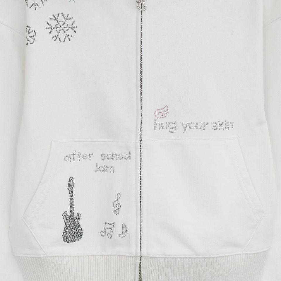 MUSINSA | HUG YOUR SKIN Hotfix fur hoodie zip-up (White)