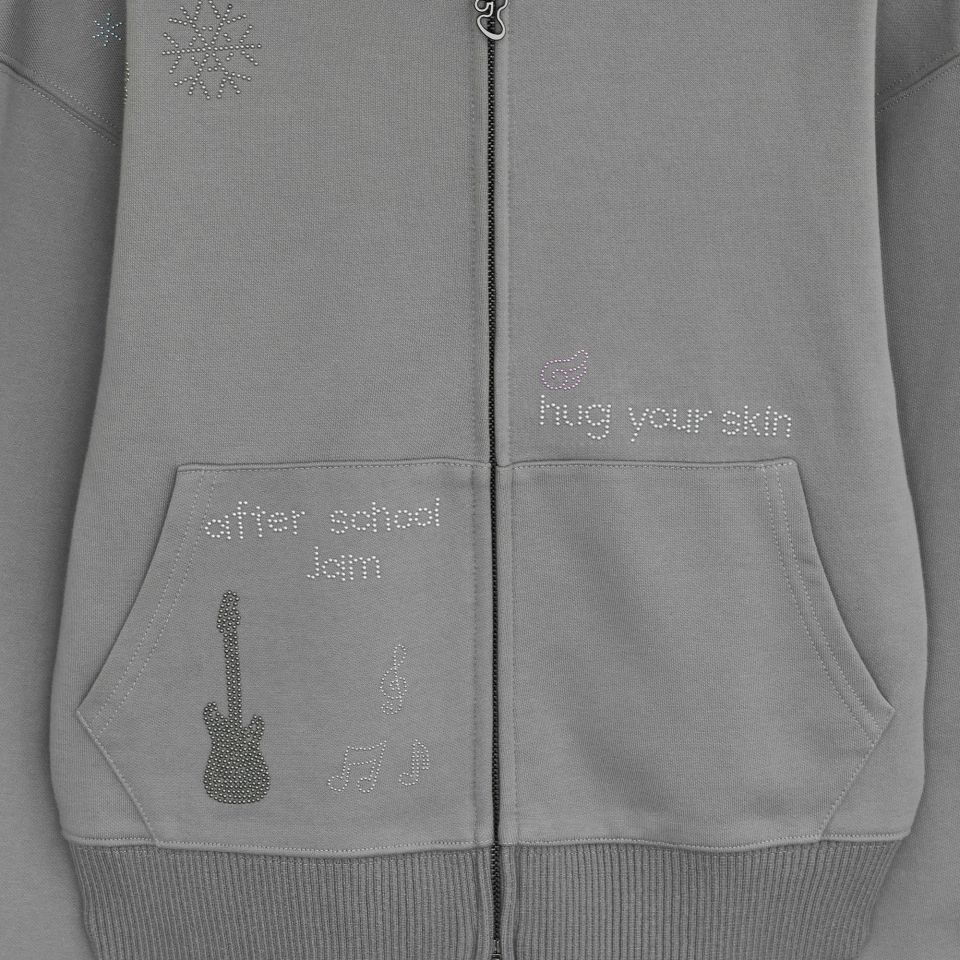 MUSINSA | HUG YOUR SKIN Hotfix fur hoodie zip-up (Gray)