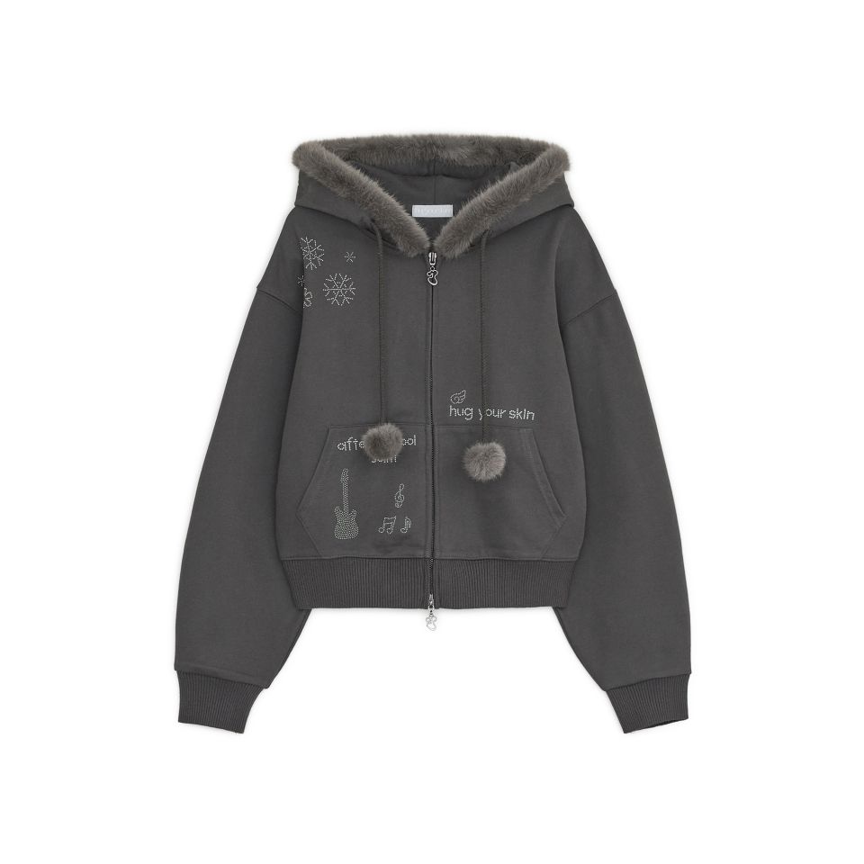 MUSINSA公式 | HUG YOUR SKIN ホットフィックスファーフーディージップ