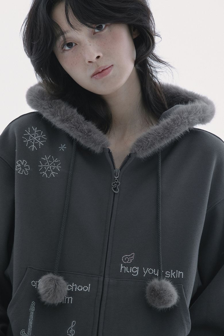 MUSINSA公式 | HUG YOUR SKIN ホットフィックスファーフーディージップ 