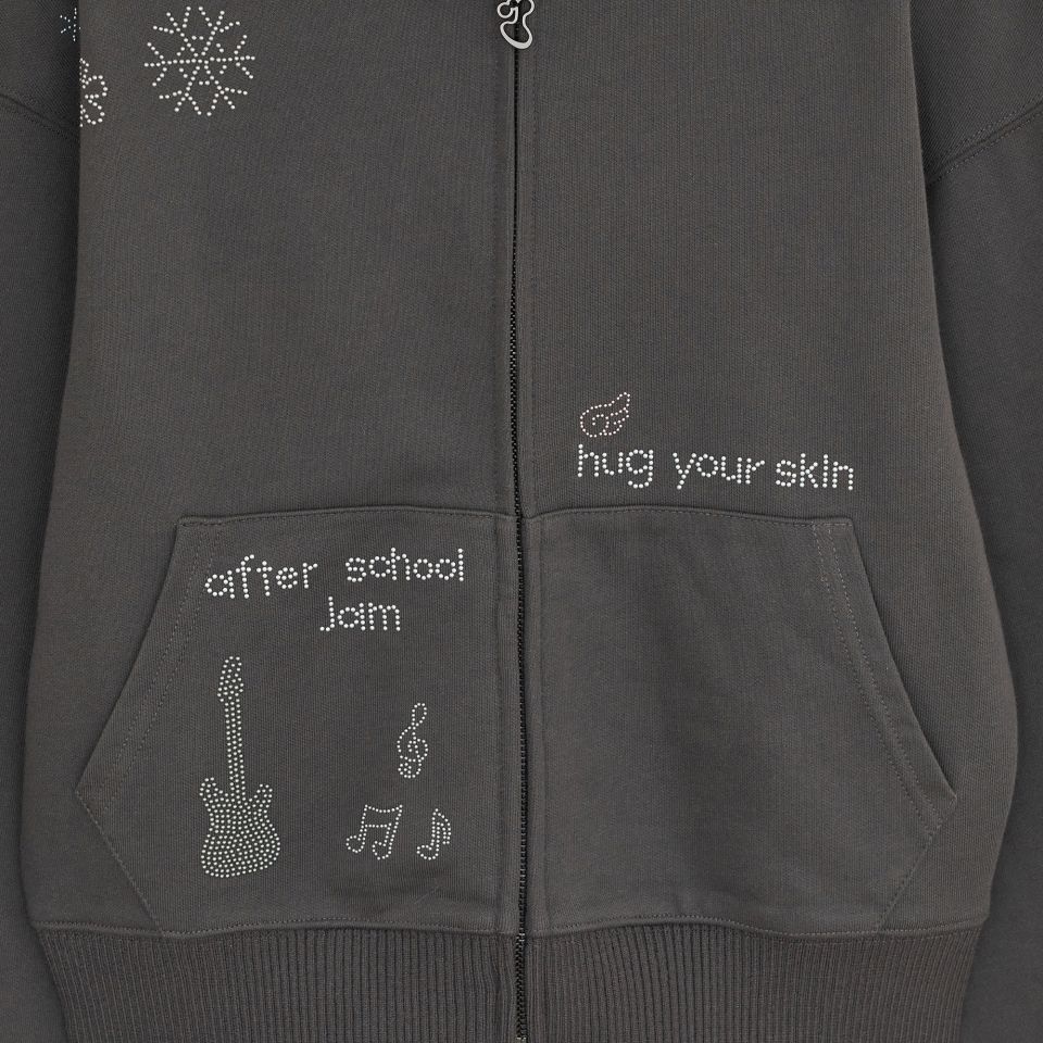 MUSINSA | HUG YOUR SKIN Hotfix fur hoodie zip-up (Charcoal)