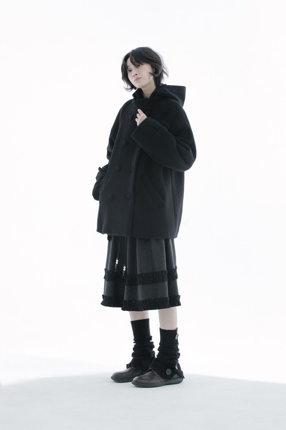 hug your skin ハグユアスキン Hooded Half Coat MUSINSA | HUG YOUR SKIN Hooded half coat (Black)