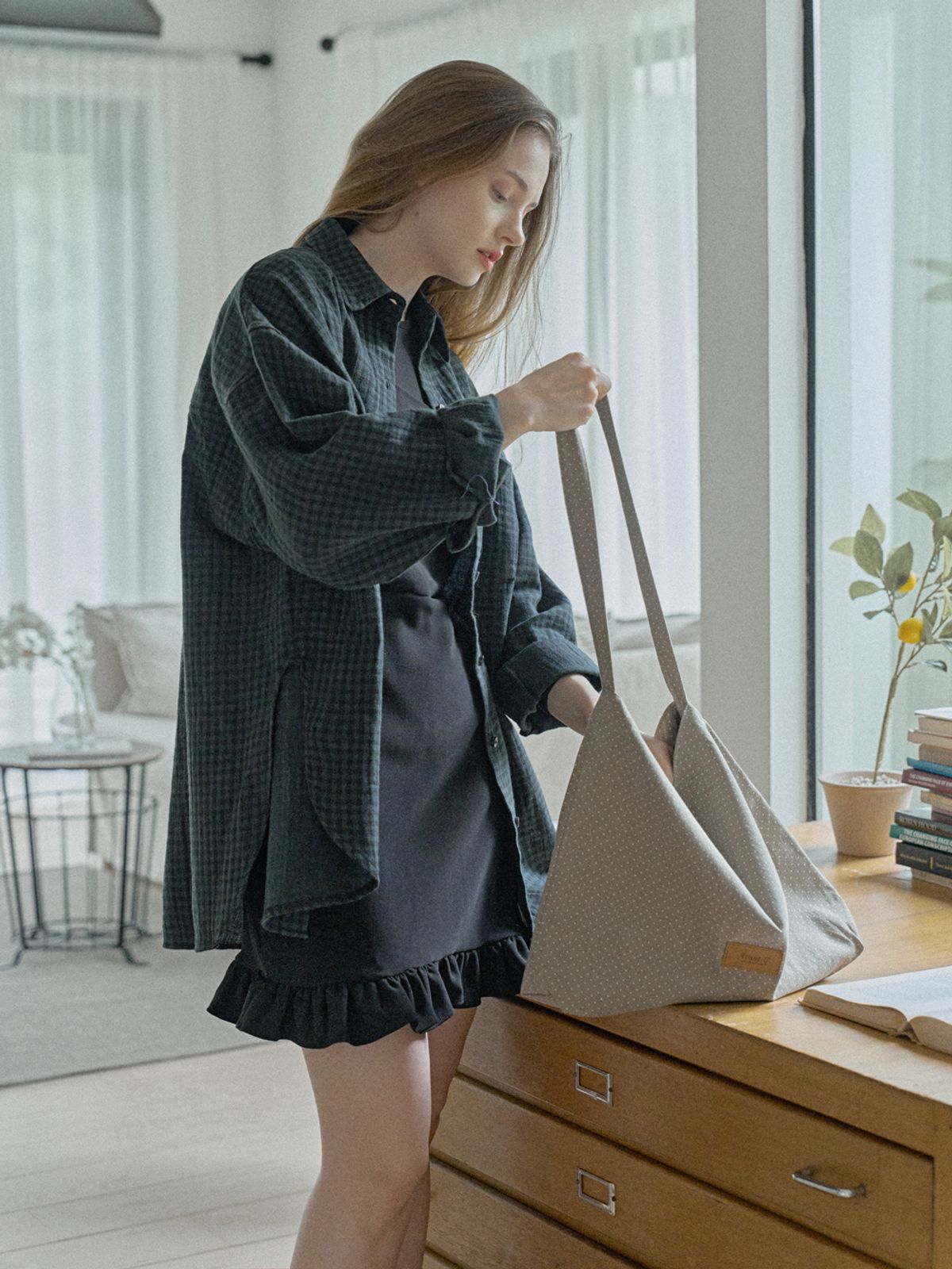 아방(AVANT-G) Dot Pattern Eco Bag - BEIGE