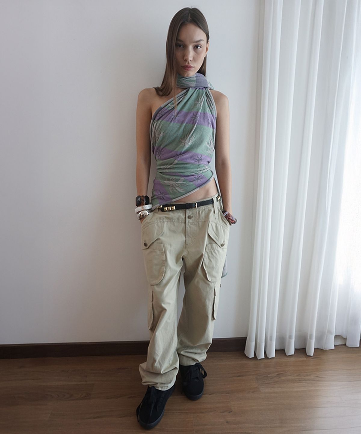 스컬프터(SCULPTOR) Striped Jacquard Scarf Pink/Gray