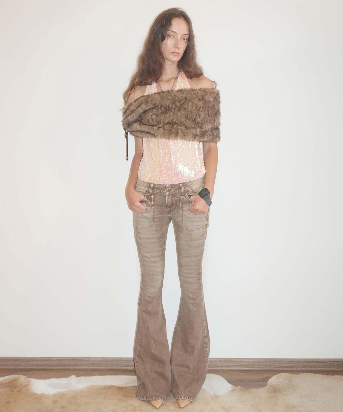 스컬프터(SCULPTOR) Whiskered Bootcut Denim Washed Brown