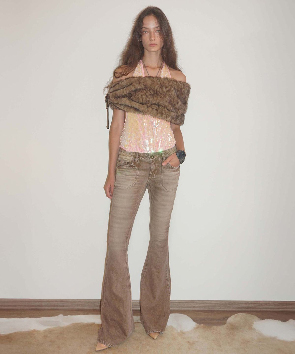 스컬프터(SCULPTOR) Whiskered Bootcut Denim Washed Brown