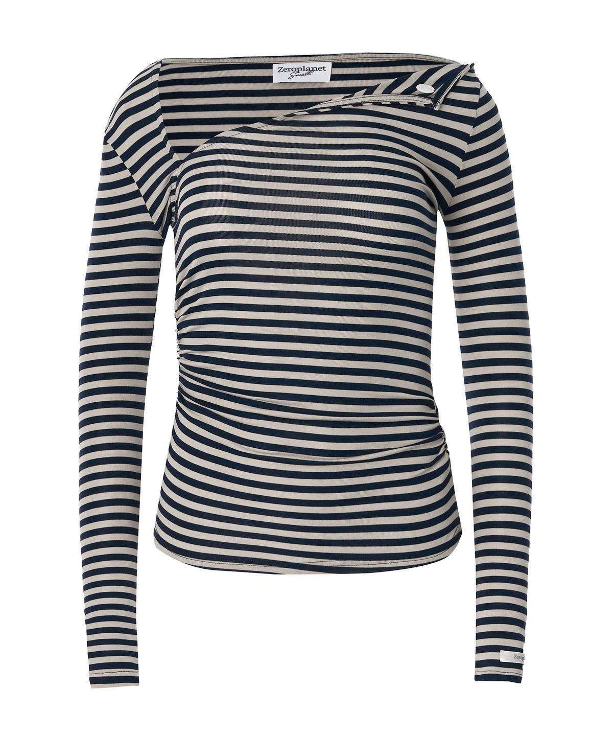 제로플래닛(ZEROPLANET) 클로이 언밸런스 슬리브 탑 [NAVY STRIPE]