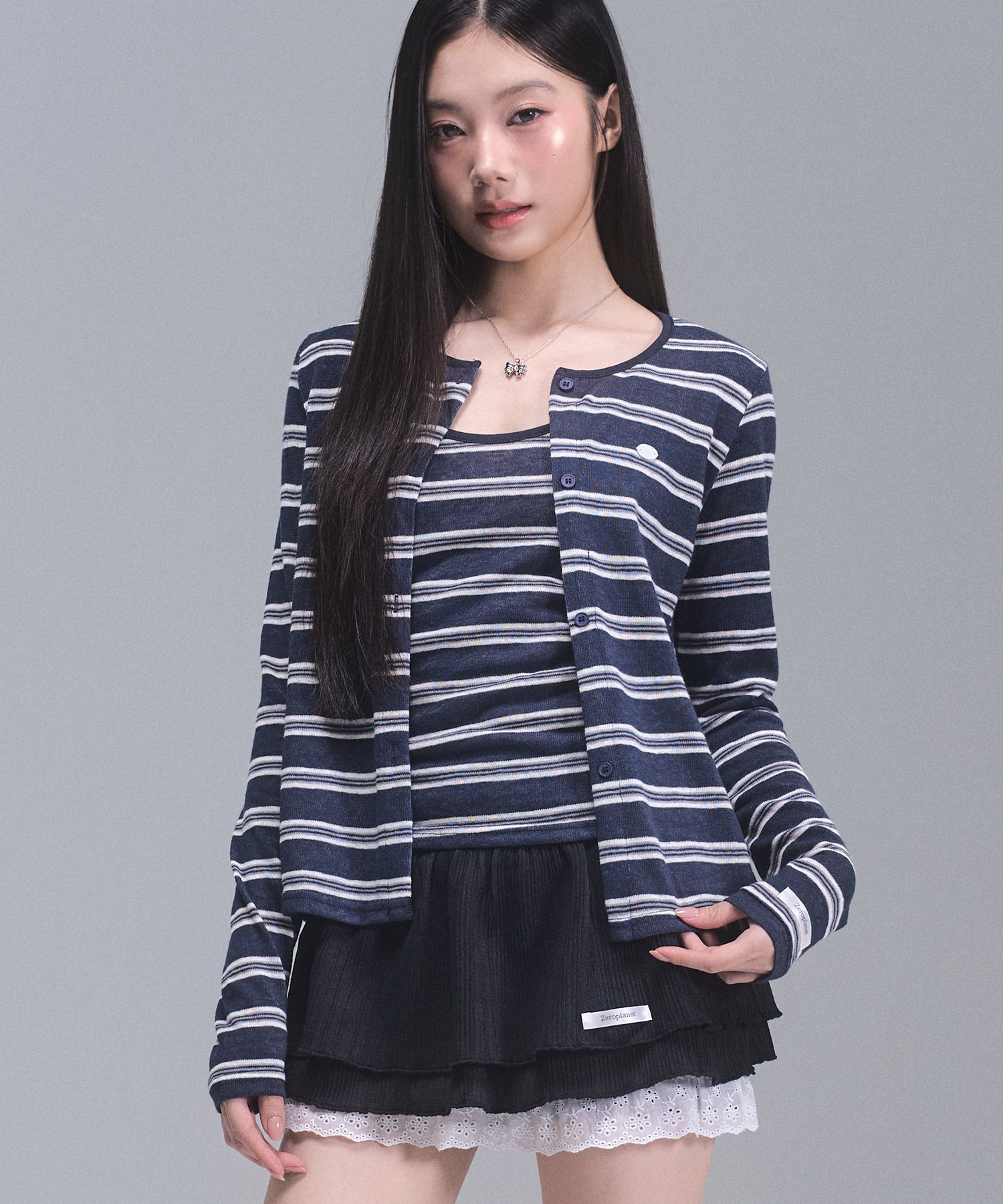 MUSINSA公式 | ZEROPLANET キャリーストライプカーディガンセット[NAVY]