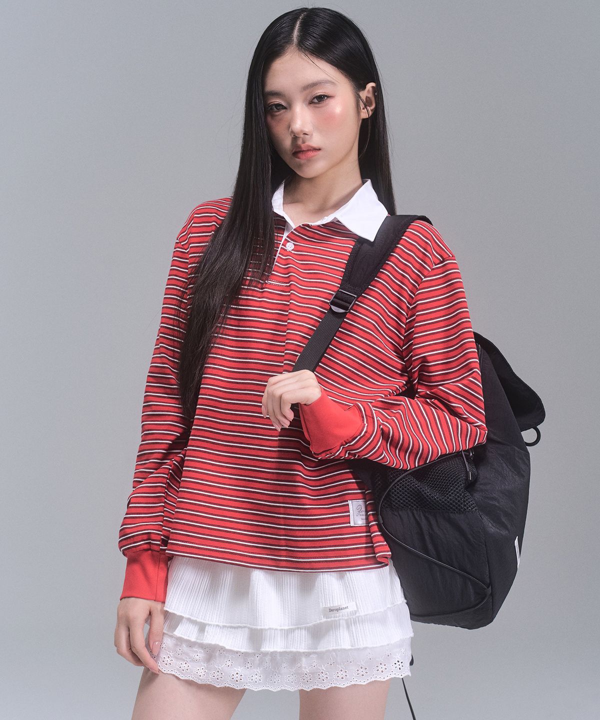제로플래닛(ZEROPLANET) 시드니 스트라이프 카라 스웻셔츠 [RED]