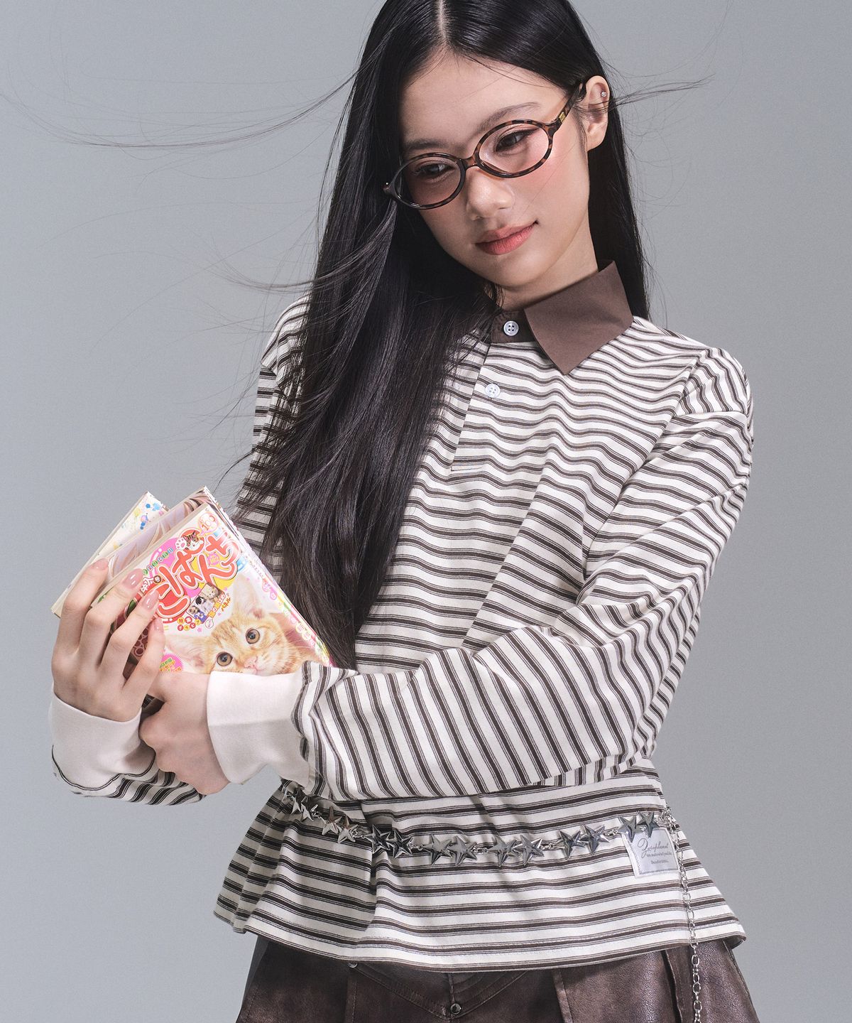 제로플래닛(ZEROPLANET) 시드니 스트라이프 카라 스웻셔츠 [IVORY]