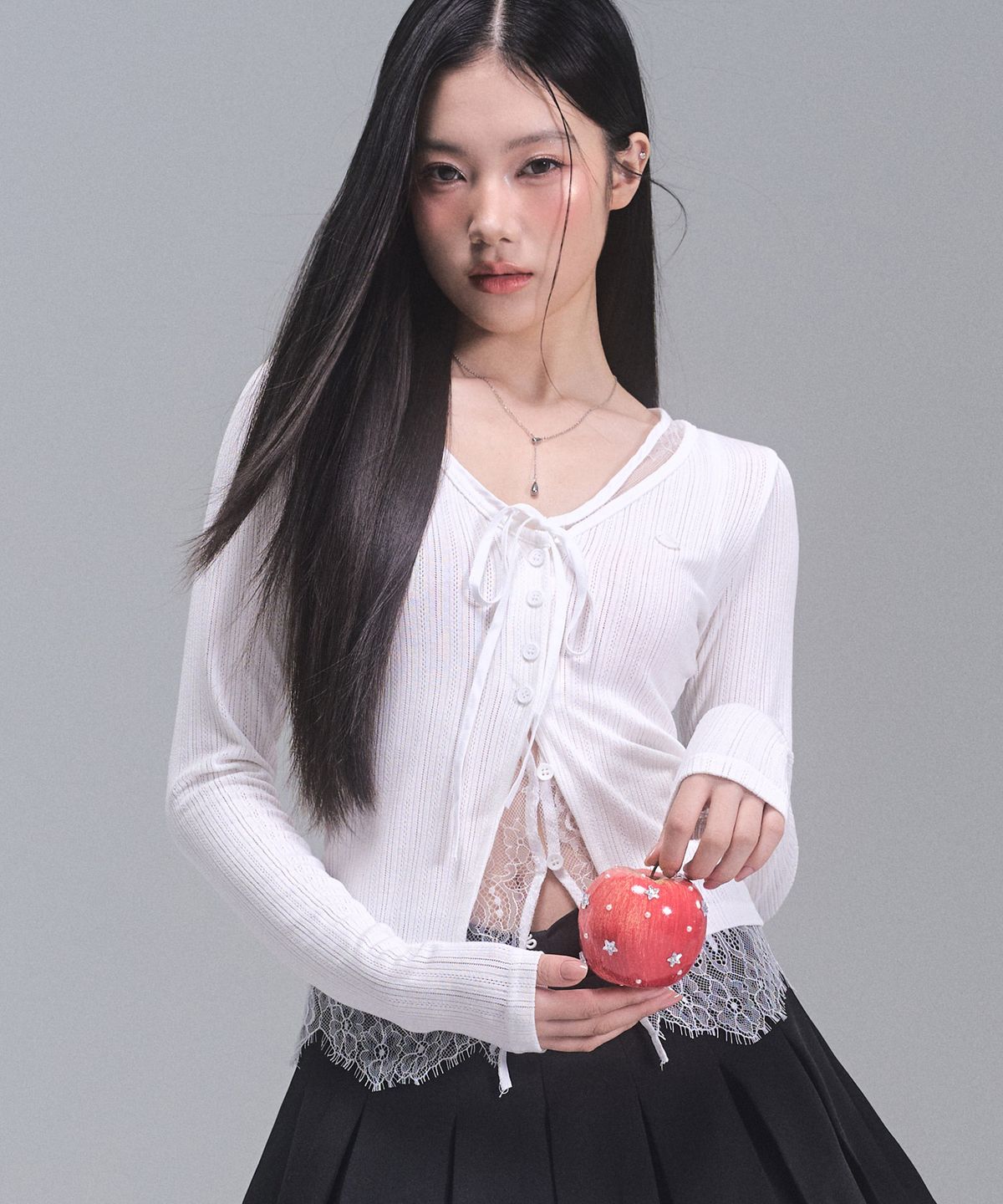 제로플래닛(ZEROPLANET) 로라 레이스 레이어드 가디건 [WHITE]