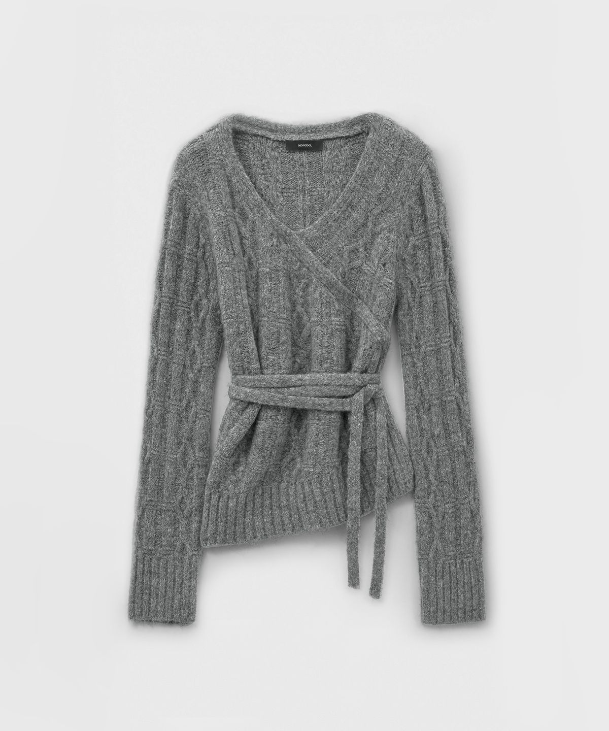 몽돌(MONGDOL) 언발란스 케이블 랩 니트 탑 그레이 MDKT114GRAY
