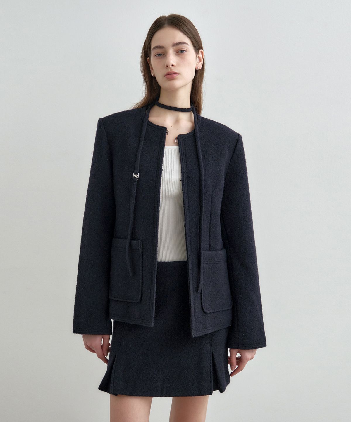 몽돌(MONGDOL) 울 블렌드 트위드 미니 스커트 네이비 MDSK029NAVY