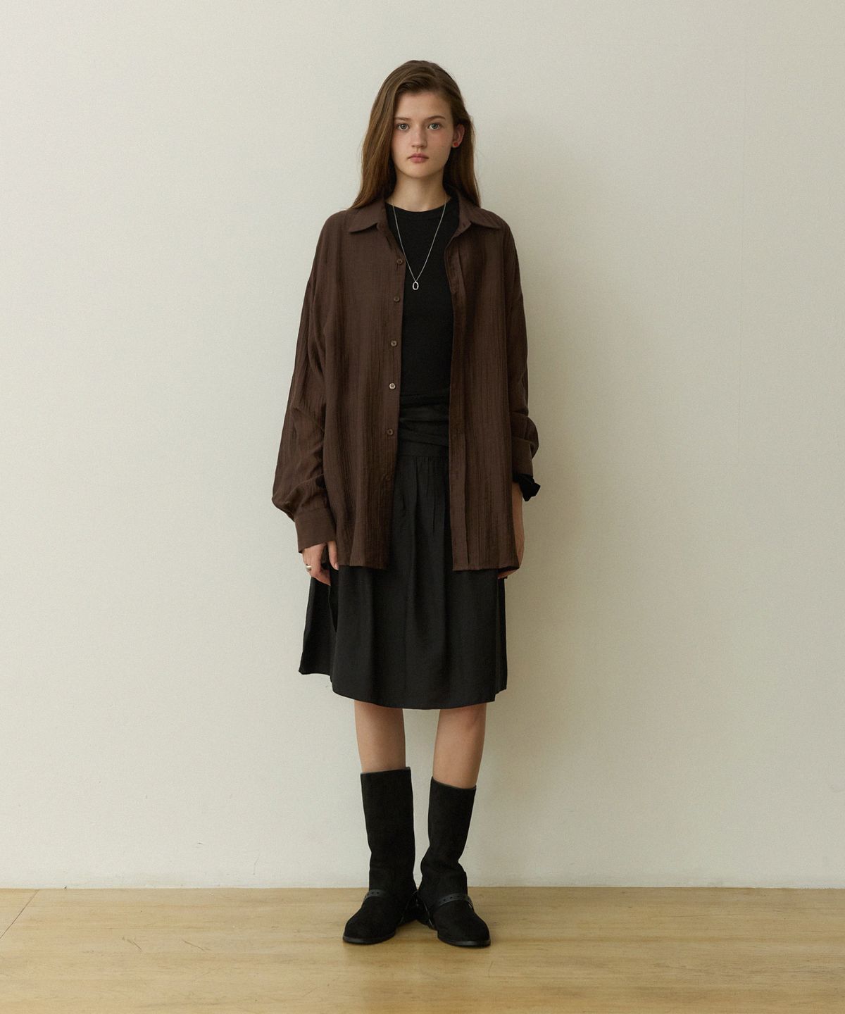 어다울(ADAUL) Crack see through loose shirts - brown