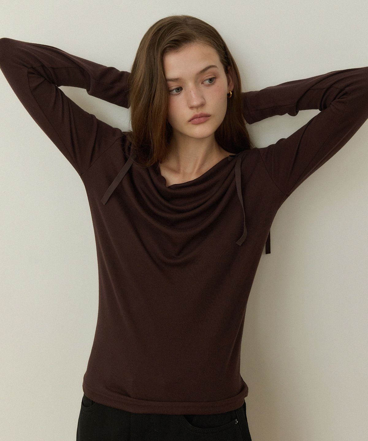 어다울(ADAUL) Drape double ribbon t shirts - 3color