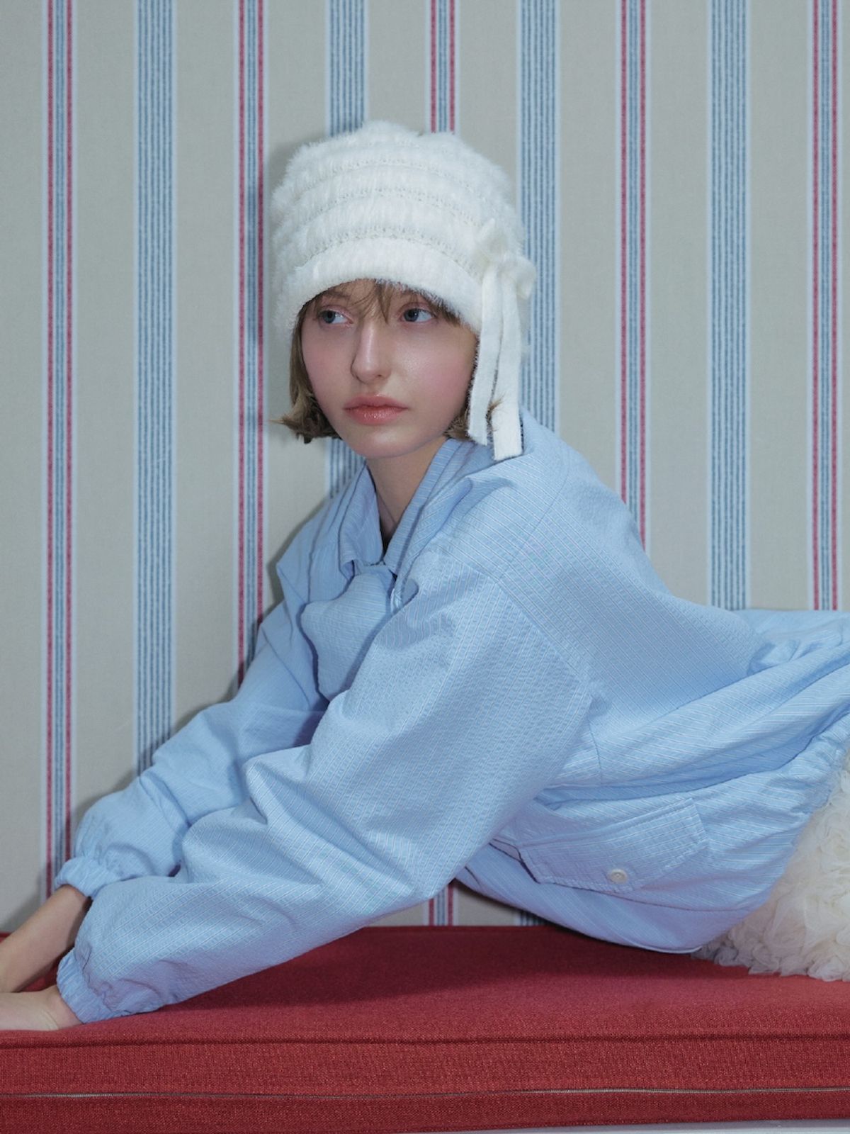 포에지담(POESIEDAME) MELLOW BOW BEANIE IN CREAM