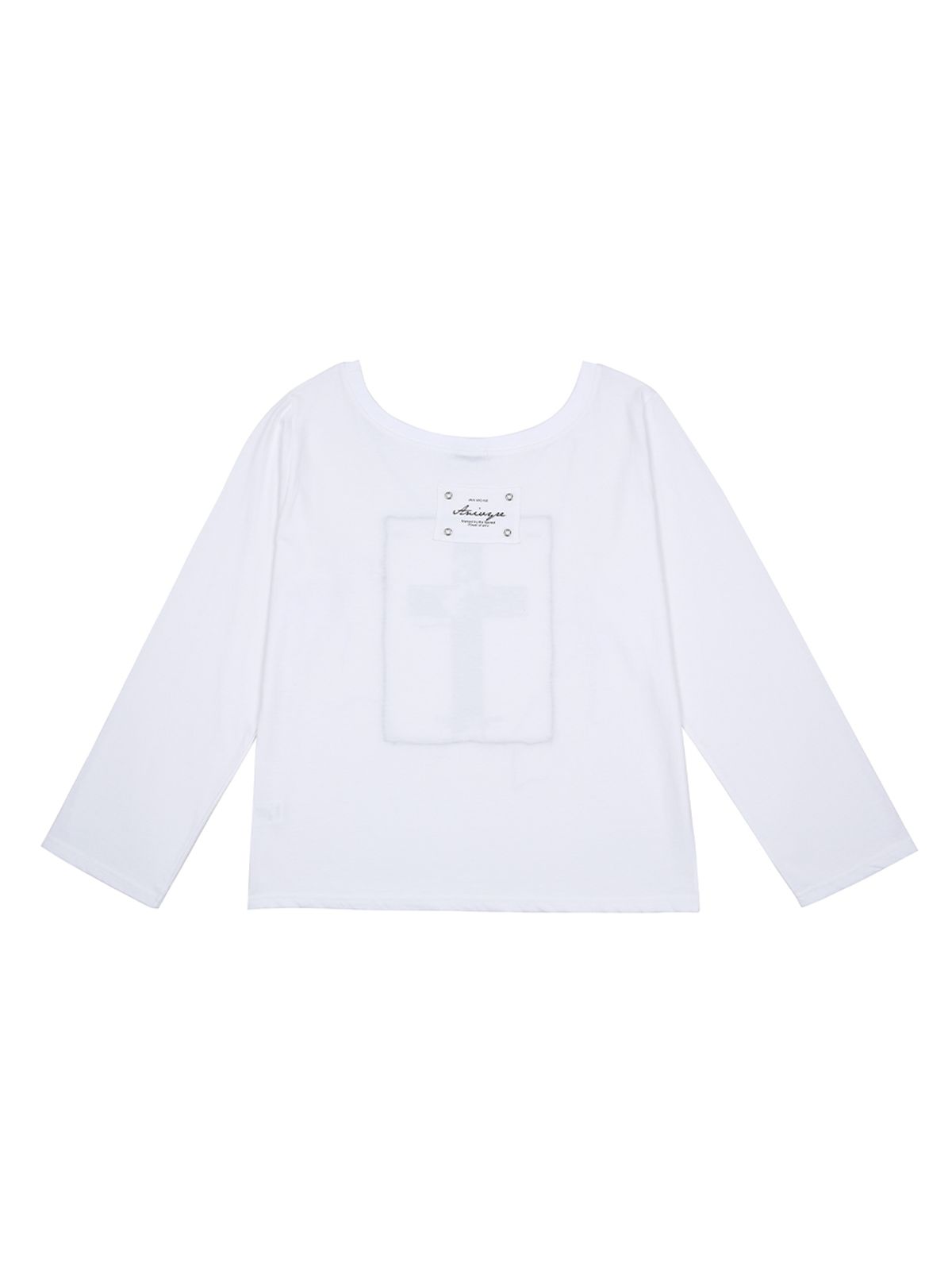 어니브(ANIV) CROSS EYELET LONG SLEEVE OFF-SHOULDER WHITE