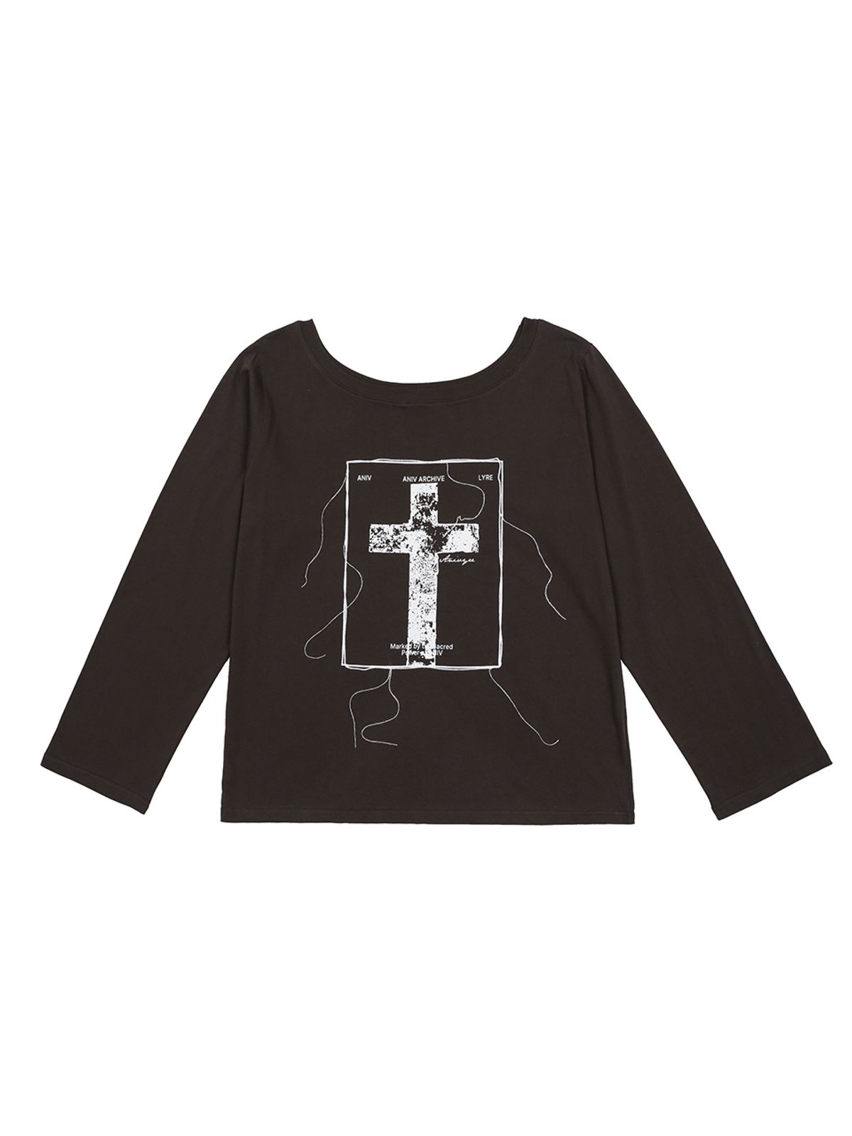 어니브(ANIV) CROSS EYELET LONG SLEEVE OFF-SHOULDER CHARCOAL