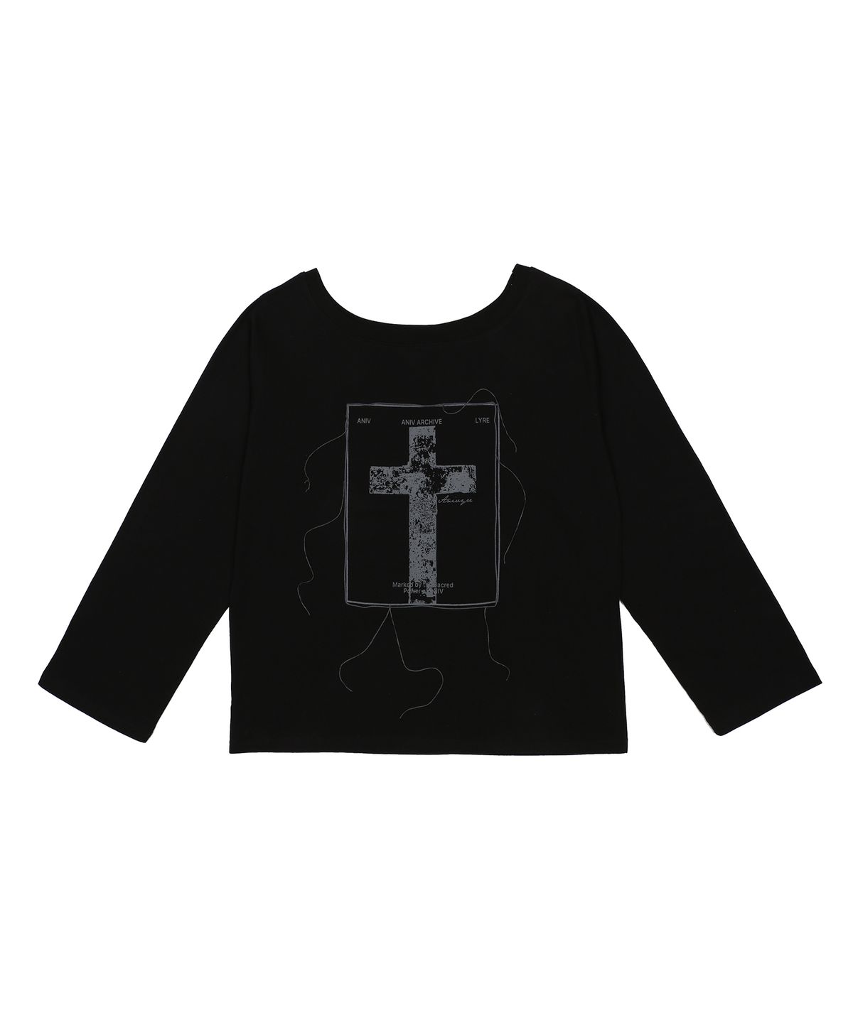 어니브(ANIV) CROSS EYELET LONG SLEEVE OFF-SHOULDER BLACK