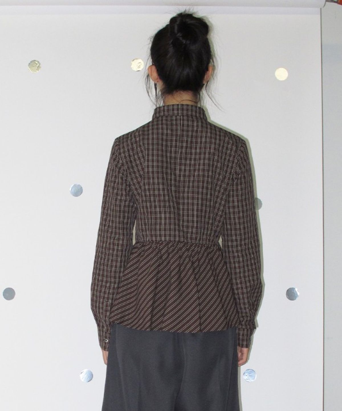 론론(RONRON) RUFFLE CHECK SHIRT BROWN