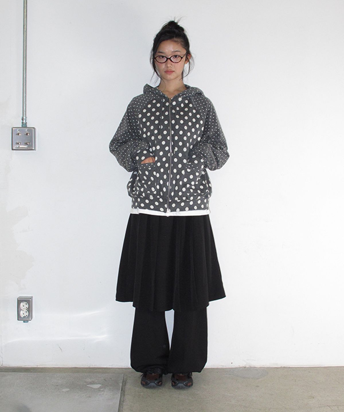 론론(RONRON) LAYERED PLEATED SKIRT PANTS BLACK
