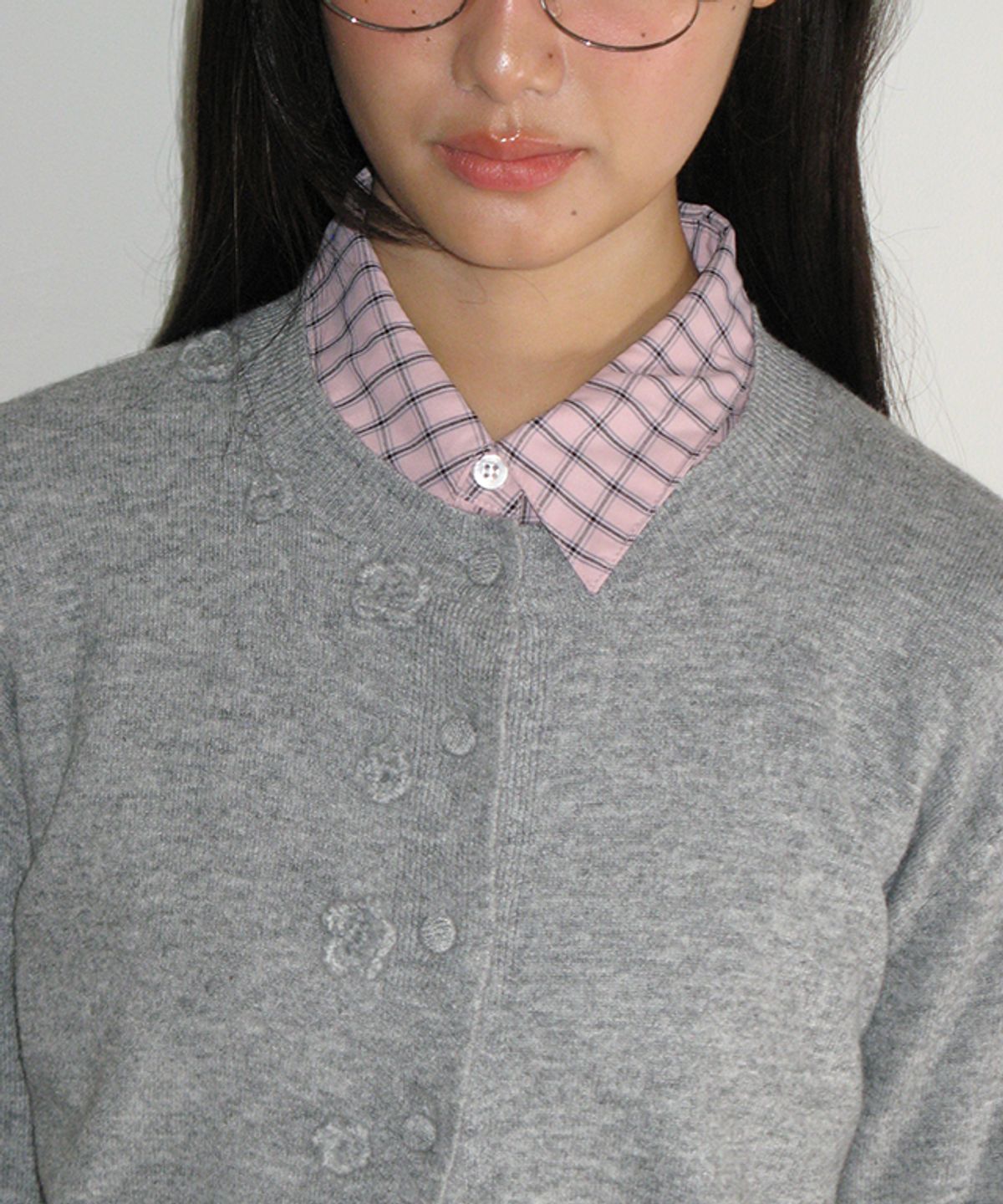론론(RONRON) HANDMADE BLOSSOM CARDIGAN GREY
