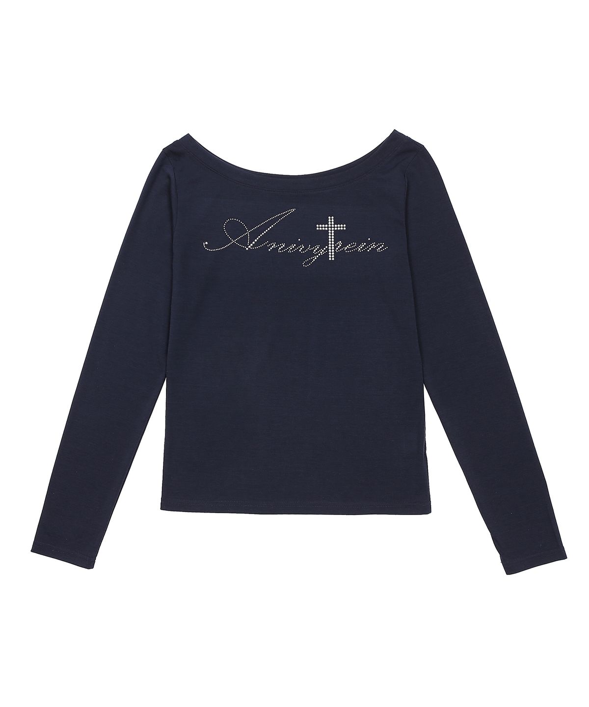 어니브(ANIV) STUDDED LONG SLEEVE OFF-SHOULDER NAVY
