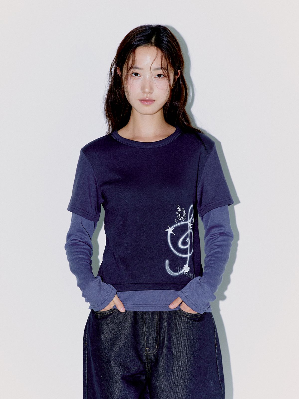 오피쉬(OAFISH) STAR MELODY LAYERED LONGSLEEVE, NAVY