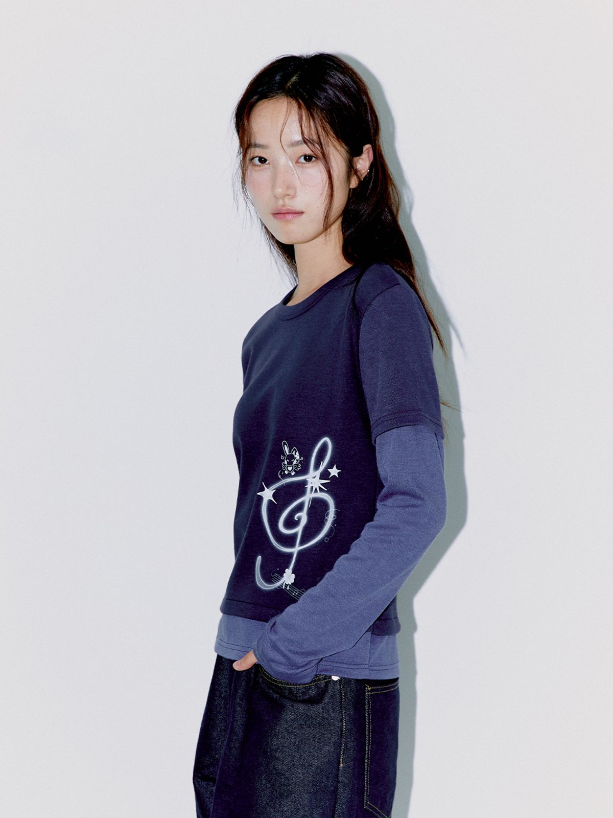 오피쉬(OAFISH) STAR MELODY LAYERED LONGSLEEVE, NAVY