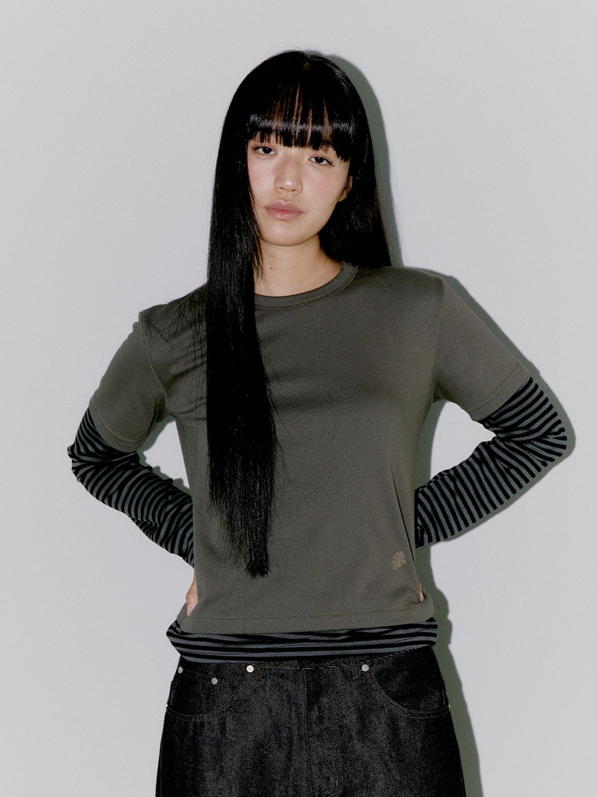 오피쉬(OAFISH) STRIPE LAYERED LONG SLEEVE, BROWN