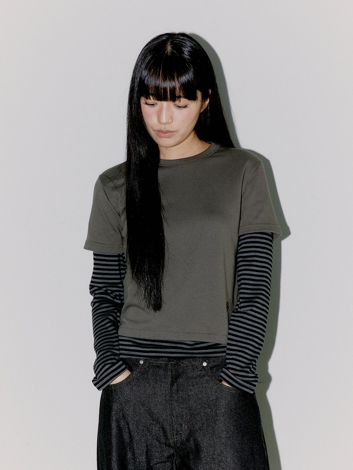 오피쉬(OAFISH) STRIPE LAYERED LONG SLEEVE, BROWN