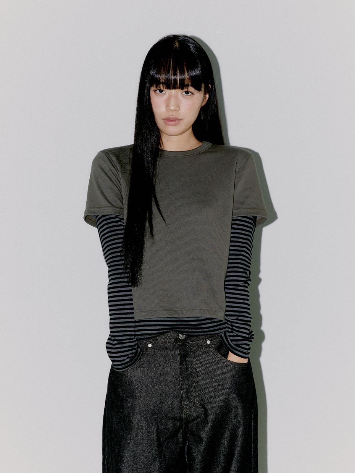 오피쉬(OAFISH) STRIPE LAYERED LONG SLEEVE, BROWN