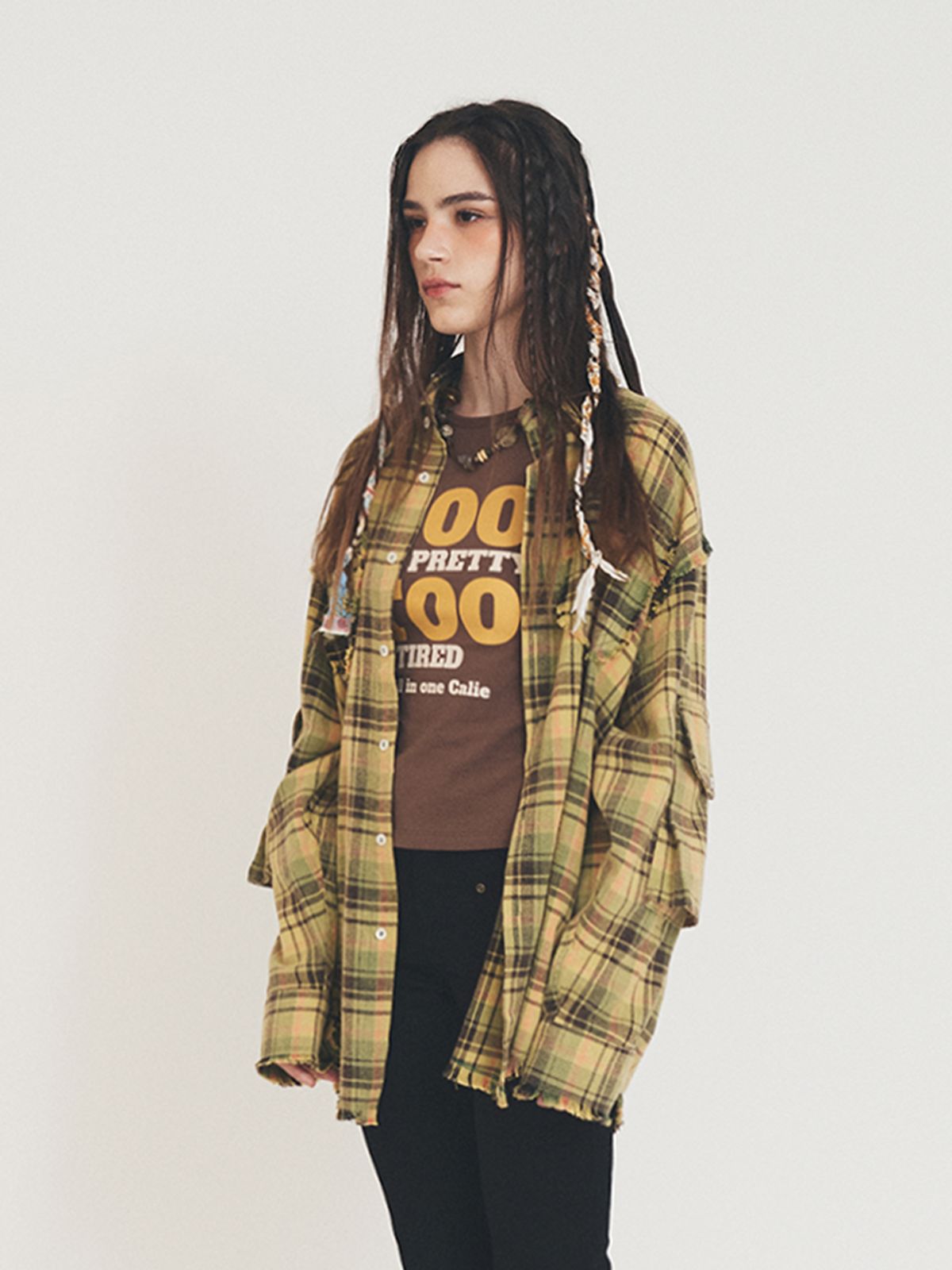 에즈이프 캘리(ASIF CALIE) RAW EDGE CARGO CHECK SHIRT GREEN